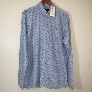 Scotch & Soda Shirt Mens XL Blue Blauw‎ Hotel Slim All Over Print Embroidered
